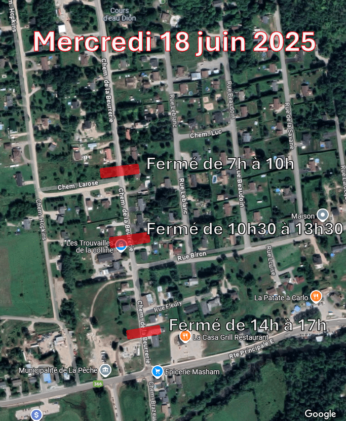 Plan de fermeture 18 juin 2025 chemin de la Beurreire